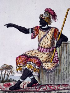 King of Loango, color engraving from drawing by Labrousse, from Encyclopedia of voyages by Jacques Grasset de Saint Sauveur