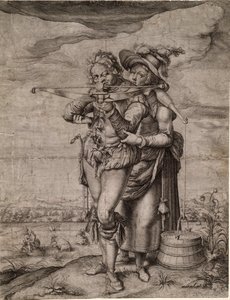 The Crossbowman and the Milkmaid by Jacques II de Gheyn