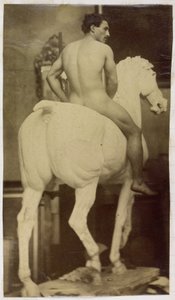 Study of a Male Nude Model, Sitting on a Plaster Horse, in the Studio of Jacques de Lalaing, Possibly Preliminary Study for Equestrian Portrait, Museum of Fine Arts Ghent by Jacques Lalaing (attributed to)