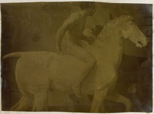 Study of a Male Nude Model, Seated on a Plaster Horse, in the Studio of Jacques de Lalaing, Possibly Preliminary Study for Equestrian Portrait, Museum of Fine Arts Ghent by Jacques Lalaing (attributed to)