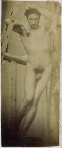 Study of a Male Nude Model, Hanging in a Wooden Structure, in the Studio of Jacques de Lalaing by Jacques Lalaing (attributed to)