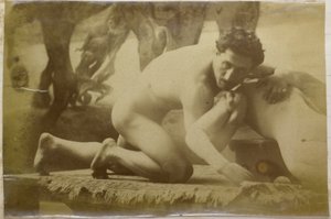 Study of a Male Nude Model, Lying on the Ground and Wrestling with Mannequin, in the Studio of Jacques de Lalaing, Possibly Preliminary Study for the Painting The Wrestlers