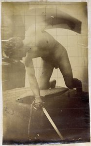 Study of a Male Nude Model, Kneeling with Sword and Shield in Hand, in the Studio of Jacques de Lalaing