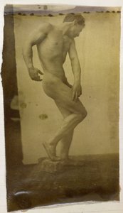 Study of a Male Nude Model, Standing and Seen from the Side, in the Studio of Jacques de Lalaing by Jacques Lalaing (attributed to)