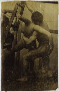 Study of a Male Nude Model, Wrestling with a Dummy, in the Studio of Jacques de Lalaing by Jacques Lalaing (attributed to)