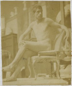 Study of a Male Nude Model, Sitting on a Fauteuil and Seen from the Back, in the Studio of Jacques de Lalaing by Jacques Lalaing (attributed to)