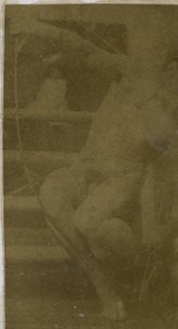 Study of a Male Nude Model, Sitting on a Step, Seen from the Front with Rope and Bow on Lap, in the Studio of Jacques de Lalaing