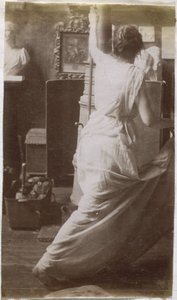 Study of a female model in drapery, seen from the back, in the studio of Jacques de Lalaing by Jacques Lalaing (attributed to)