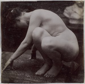 Study of a female nude model, seen from the side, in the studio of Jacques de Lalaing, preliminary study for element for a fountain in Musee des Beaux arts, Tournai and for circular fountain