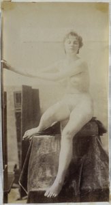 Study of a Female Nude Model, Sitting on a Podium Next to an Easel and Seen from the Front, in the Studio of Jacques de Lalaing, Preliminary Study for the Fernand Scribe Tomb Monument in the Cemetery of Ghent by Jacques Lalaing (attributed to)