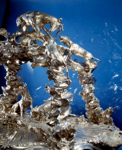 Table by Louis Henri, Duke of Bourbon, Prince of Conde Sculpted a Silver Hunting Scene by Jacques Nicolas Roettiers