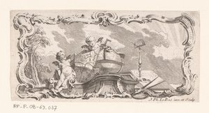Vignette with Two Putti with Map, Globe, and Measuring Instruments by Jacques Philippe Le Bas