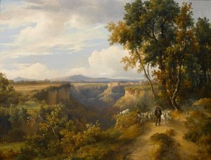 A Goatherder and His Flock in an Italianate Landscape, Possibly Faleria by Jacques Raymond Brascassat