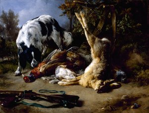 Spaniel with a Still Life of Dead Game