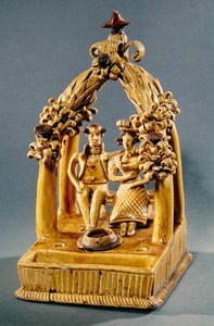 Writing set with a married couple seated under an arbour, Borne Workshop