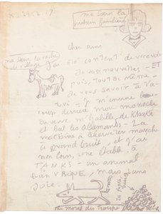 Autograph letter with drawings by Jacques Vache