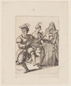 A Veiled Woman with Two Musicians Playing a Gridiron and a Bellows, from The Masquerades