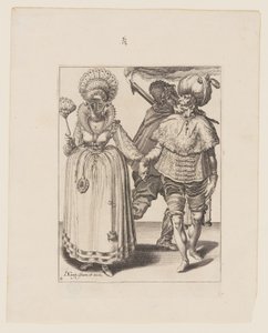 Man with a Turban Leading a Woman Wearing Peacock Feathers, with a Torchbearer, from The Masquerades