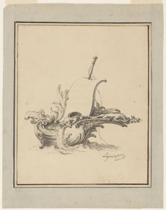Design for an Escutcheon in Form of Boat with Sail, for Recueil Nouveau de Differens Cartouches by Jacques de Lajoüe
