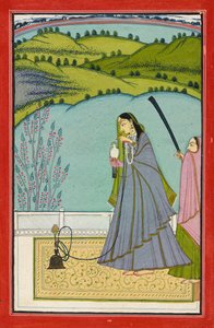 A lady on a terrace with hookah and falcon, c.1760 by Jaimal Har