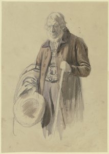 Bearded Man with Hat Removed and Coat Over Arm, Holding a Staff in Left Hand by Jakob Becker