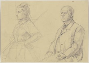 Study Sheet: Seated Gentleman and Peasant Girl in Half Figure by Jakob Becker
