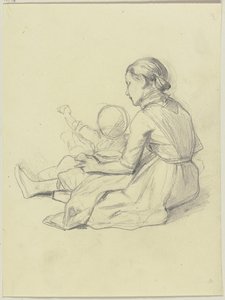 Young Girl with Child by Jakob Becker