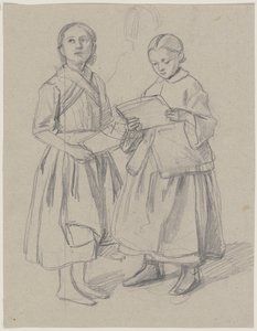 Two Girls Singing from a Music Sheet