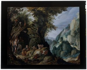 The Temptation of Saint Anthony in a Landscape by Jakob Isaaksz Swanenburgh