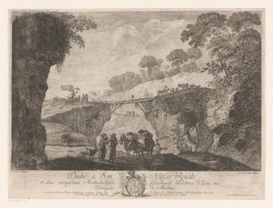 Mountain Landscape with a Wooden Bridge between Two Rocks