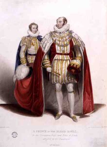 A Prince of the Blood Royal in the Coronation Dress and Robes of Estate Attended by his Trainbearer by James (after) Stephanoff