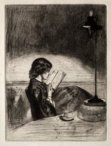 Reading by Lamplight, 1859
