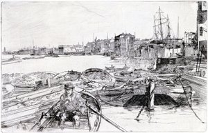 View of the Thames, Over the London Basin (England), in 1859, Belongs to a Series of Engravings on the Thames, Which Highlights the Community of Maritime Workers in the English Capital by James Abbott McNeill Whistler