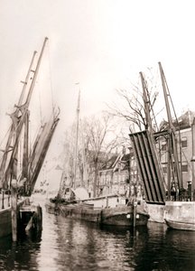 Canal bridge and boats, Dordrecht, Netherlands, 1898 by James Batkin