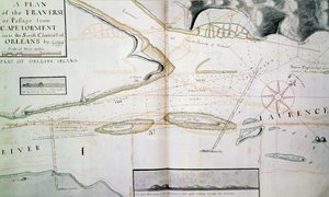 Map of crossings on Saint Lawrence River near Quebec, near island of Orleans