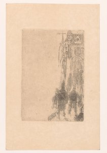 Figures Walking Towards a Gate with Meat and Fish from Menu pour Charles Vos by James Ensor