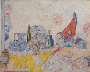 Pierrot and Skeleton in a Yellow Robe by James Ensor