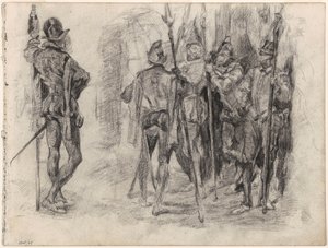 Sketches of Characters and Five Spanish Soldiers with Lances by James Ensor