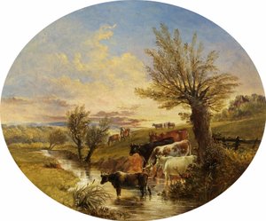 Landscape with Stream and Cattle by James Flewitt Mullock