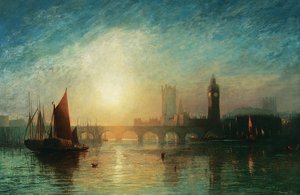 View of Westminster Bridge and the Houses of Parliament, with Hay Barge and Other Shipping in the Foreground, 1869