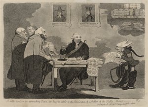 A Noble Lord on an Approaching Peace too Busy to Attend to the Expenditure of a Million of the Public Money [verso] by James Gillray