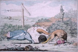 Changing Places, or Fox Stinking the Badger Out of His Nest by James Gillray
