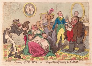 Leaving off Powder, or a Frugal Family saving the Guinea, pub. 1795 by James Gillray