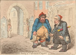 Meeting of - Unfortunate Citizens. "Dismay of Two Disgraced Patriots" by James Gillray