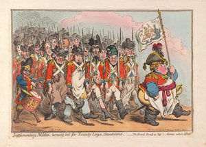 Supplementary Militia, turning out for Twenty Days Amusement, pub. 1796 by James Gillray