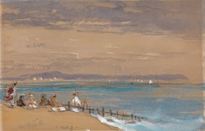 Beach Scene with Figures by a Breakwater by James Holland