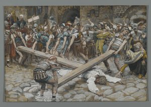 Simon the Cyrenian Compelled to Carry the Cross with Jesus, illustration from The Life of Our Lord Jesus Christ