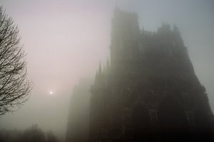 A view in the morning mist of Notre-Dame in Amiens by James L Stanfield