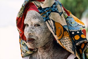 A Woman Wears Ground Bark Cream Mussiro to Protect Her Face from the Sun, Mozambique by James L Stanfield