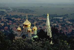 Shipka Memorial Church raises gilded domes above the valley by James L Stanfield